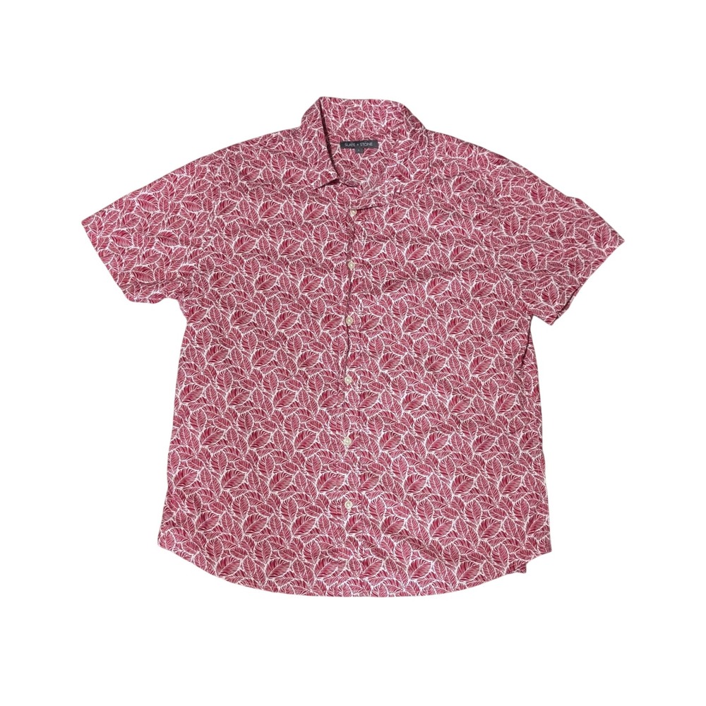 Slate & Stone Shirt Mens L Red Leaf Print Short Sleeve Button Down Tropical